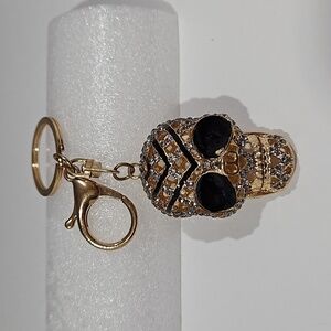 SKULL Rhinestone & Enamel on Goldtone Keychain